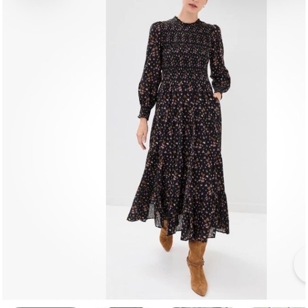 Hill House Home Vivianne The Nap Dress long sleeve black pink women's size small